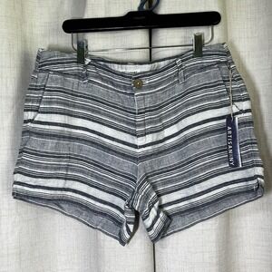 New! Artisan NY Womens‎ 10 100% Linen Shorts Blue Stripe Coastal Beachy Vacation